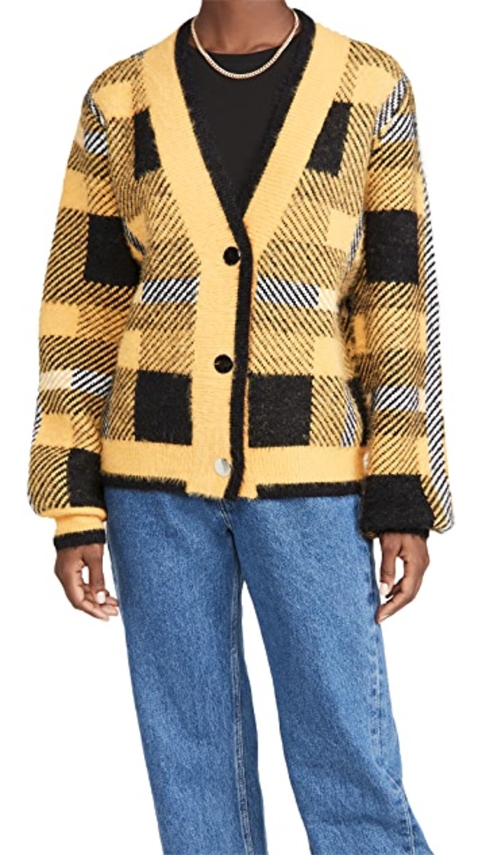 English factory plaid cardigan sweater